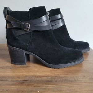 Sam Edelman Hannah Suede Ankle Booties Block Heel Black Sz 9